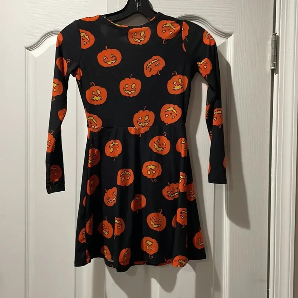 No comment 7/8 black Halloween pumpkin dress worn once euc washable soft stretch